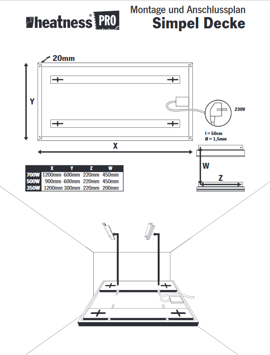 HEATNESS IC panel - SIMPEL Pro STROP - M - 350W